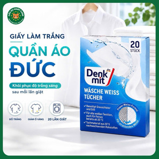 Giấy tẩy Trắng Quần Áo Denkmit Đức 20 Tờ – Giặt Đồ Trắng Sáng Hơn, Giảm Ố Vàng & Ngả Xám Sau Mỗi Lần Giặt