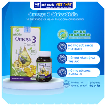 Omega 3 ChicoChia 60 Viên , Dầu Hạt Chia Bổ Sung Omega 3 Thực Vật Hỗ Trợ Tim Mạch, Não Bộ, Thị Lực