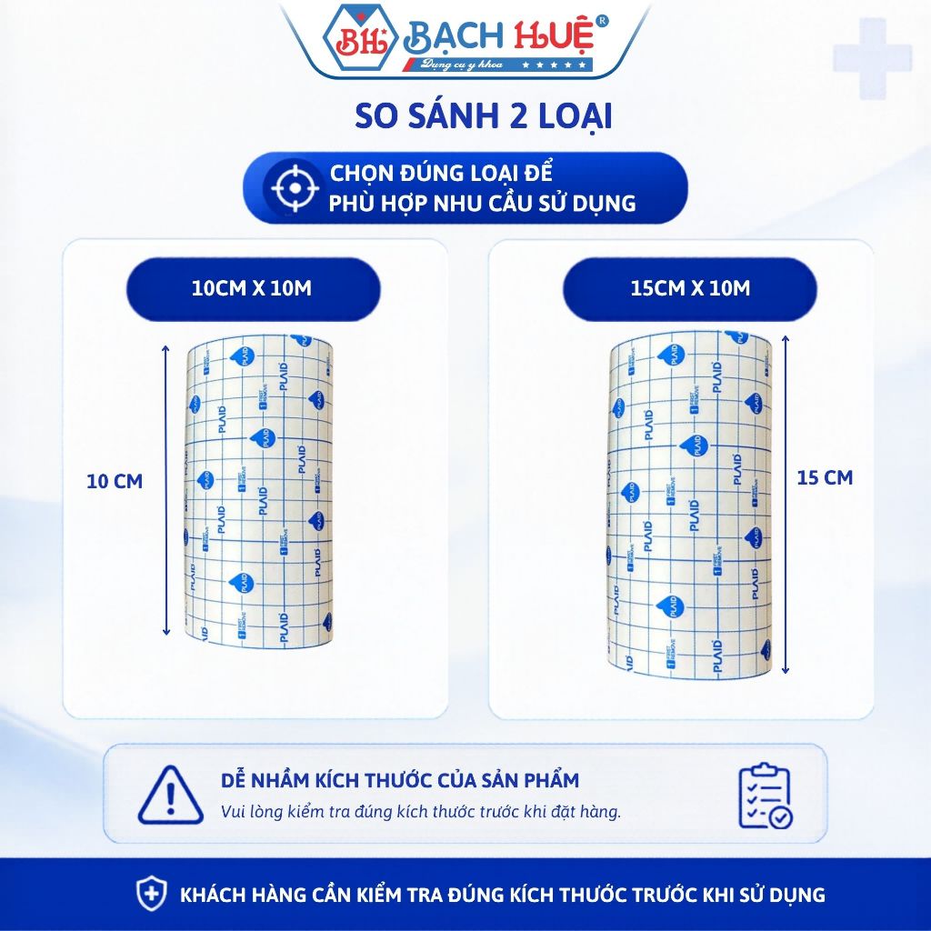 Băng Keo Fix- Roll Y Tế Vải Không Dệt PLAID– Băng Dính Cố Định Cuộn Co Giãn Thoáng Khí Cỡ 10cmx10m/15cmx10m