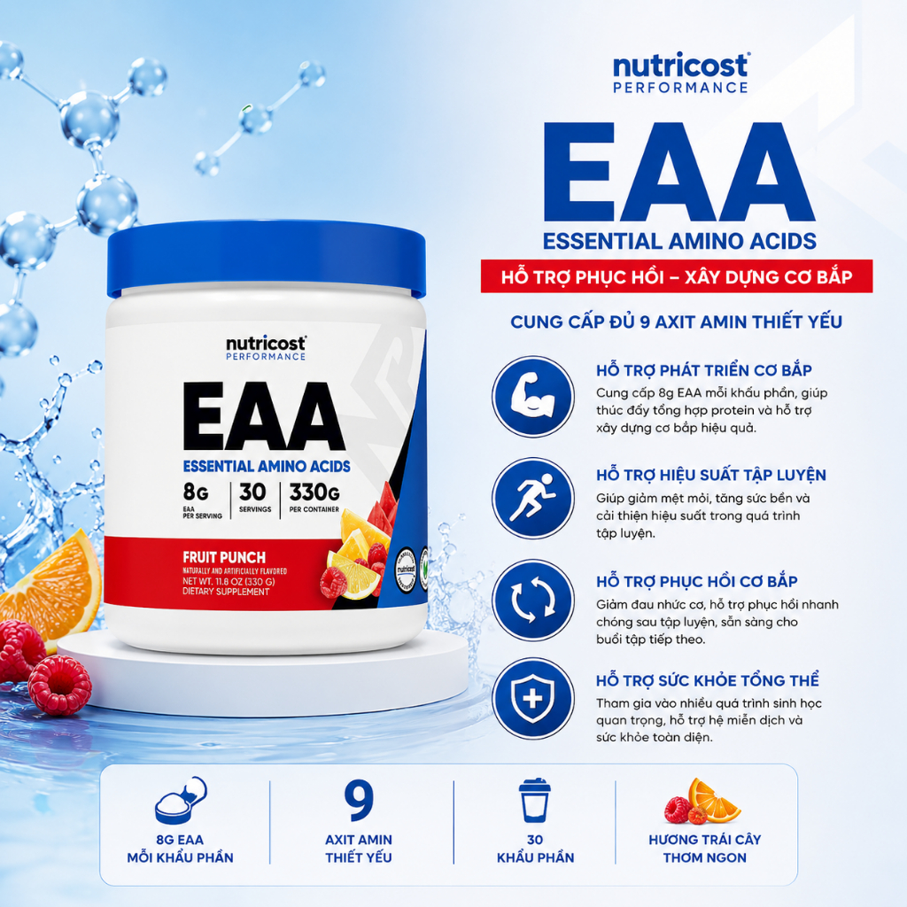 Nutricost EAA 300grams - Amino Acid Thiết Yếu Dạng Bột Hương Vị Dễ Uống