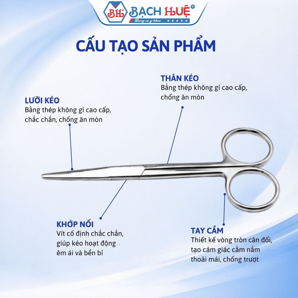 Kéo Mét Metzenbaum Thẳng / Cong Cao Cấp – Kéo Phẫu Phẫu Thuật Bóc Tách Mô Inox Chuẩn Y Tế Đủ Size
