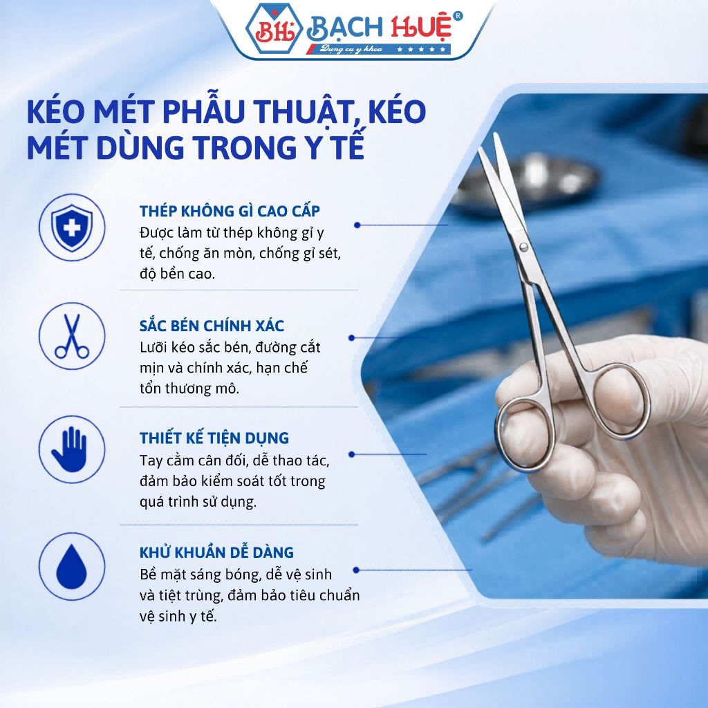 Kéo Mét Metzenbaum Thẳng / Cong Cao Cấp – Kéo Phẫu Phẫu Thuật Bóc Tách Mô Inox Chuẩn Y Tế Đủ Size