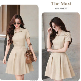 Váy thiết kế cổ sơ mi tùng xoè phối dây kéo nữ A501