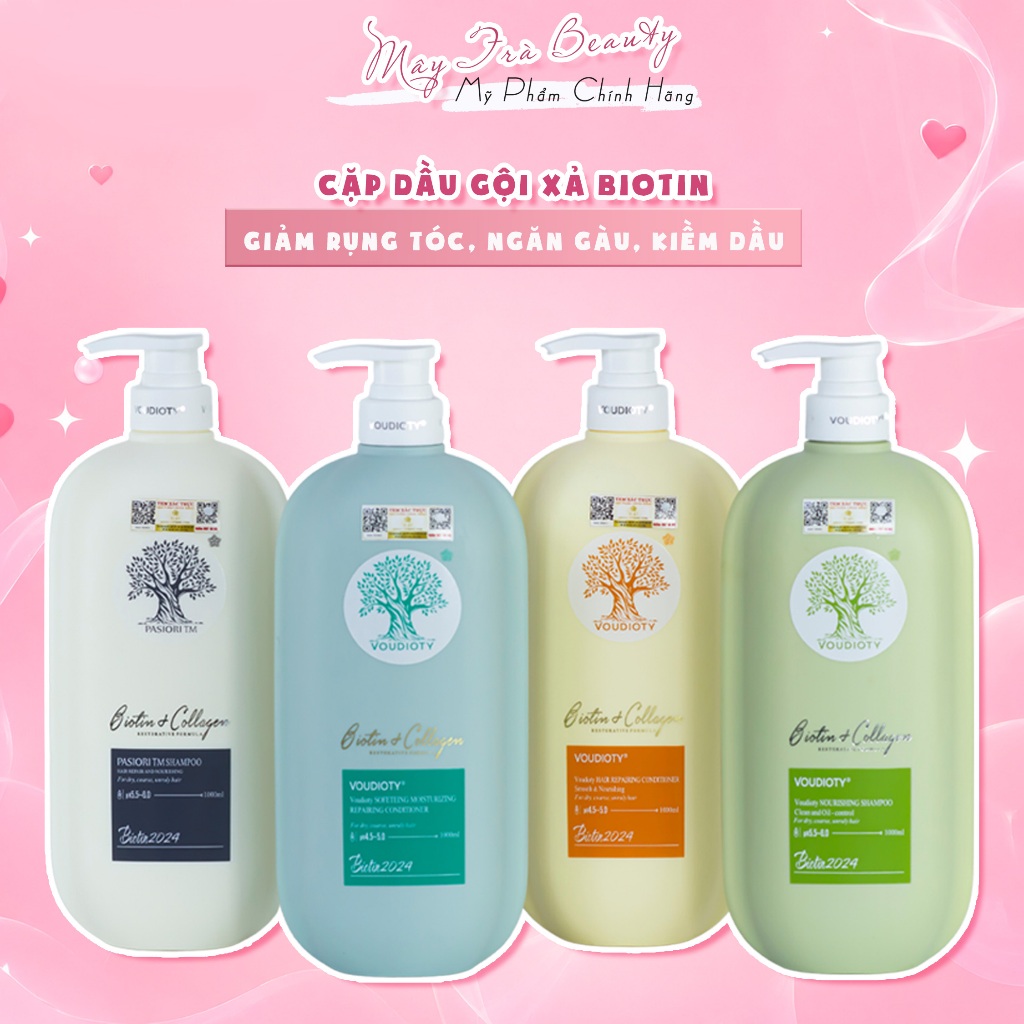 Dầu Gội Xả Biotin Collagen Voudioty Giảm Rụng Tóc, Ngăn Gàu, Kiềm Dầu, Phục Hồi Tóc Mẫu mới 500ml/1000ml