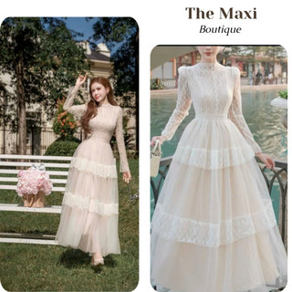 Váy ren hoa tay dài tiểu thư tùng bồng bềnh cao cấp nhẹ A040