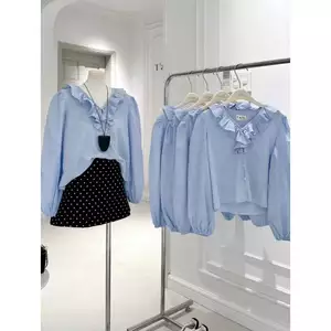 SET ÁO CỔ BÈO TAY DÀI PHỐI CHÂN VÁY CHẤM BI | MEOINDAHOUSE
