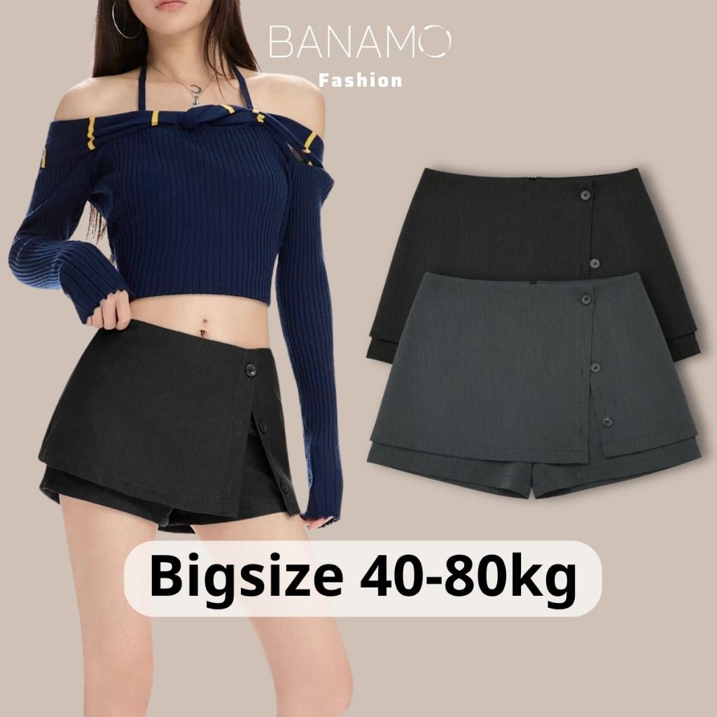 Quần váy nữ BIGSIZE Banamo Fashion chân váy ngắn chữ A cạp cao phối xẻ đính cúc trẻ trung phong cách Hàn Quốc 5902