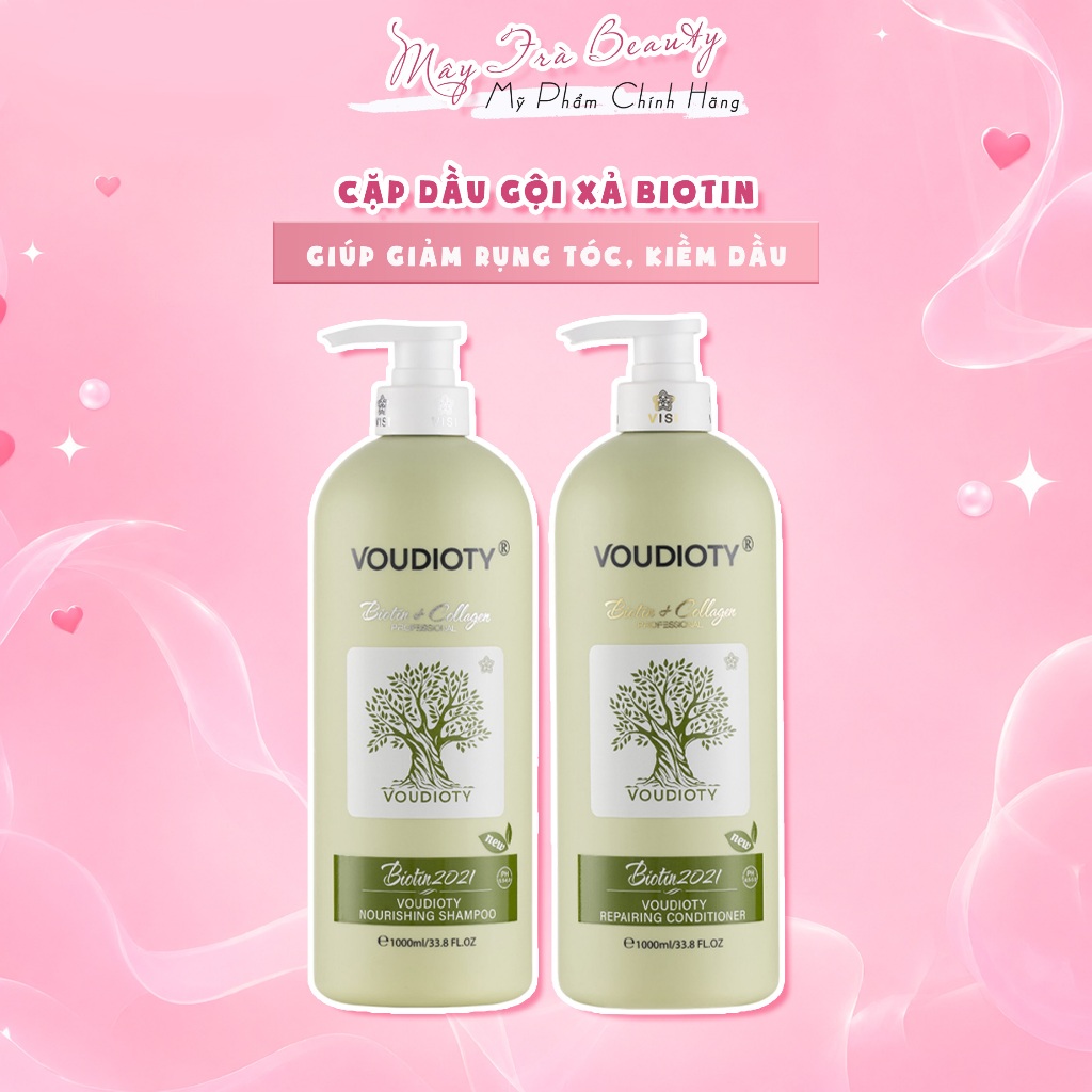 Combo Dầu Gội Xả Biotin Collagen Voudioty Xanh Lá giúp giảm rụng tóc, kiềm dầu 500ml-1000ml