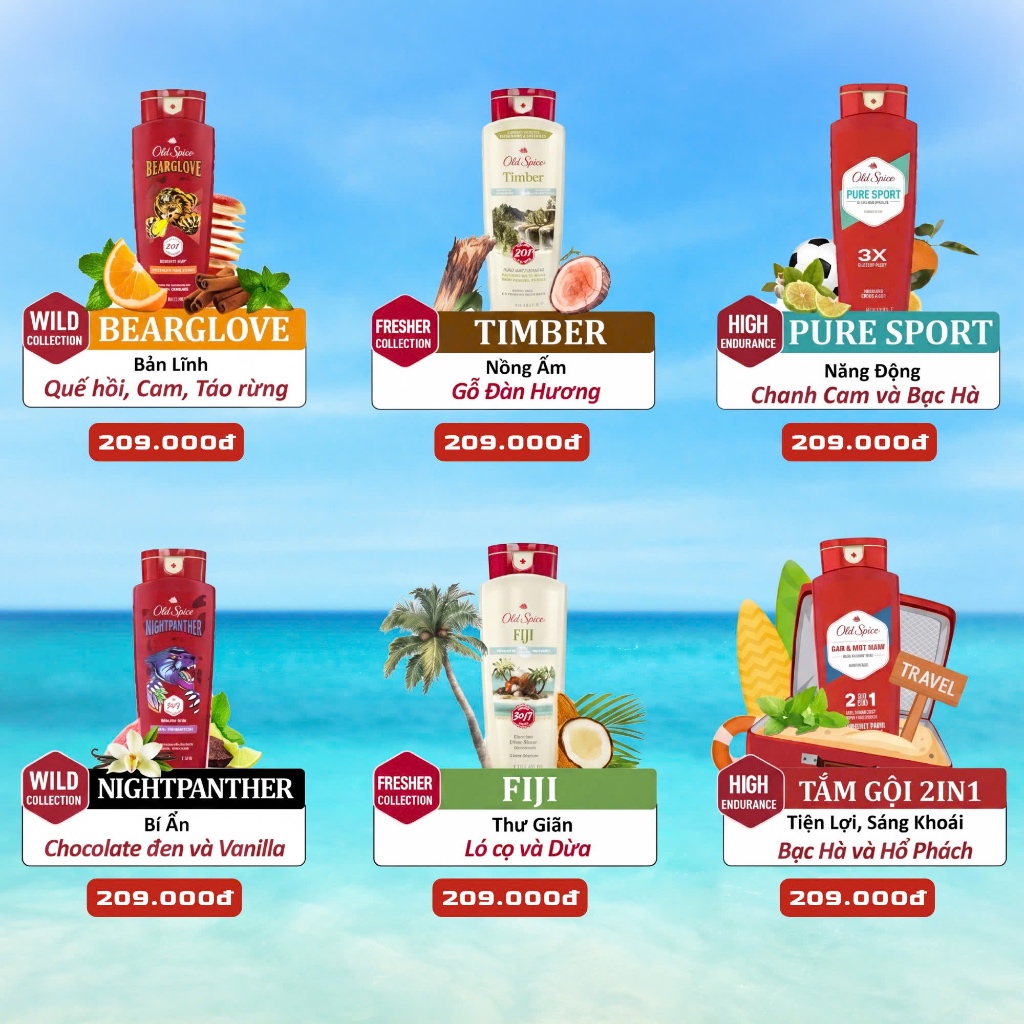 Sữa tắm Old Spice | Hỗ trợ làm sạch bụi bẩn và bã nhờn, Dưỡng ẩm cho da - Đủ Mùi Hương