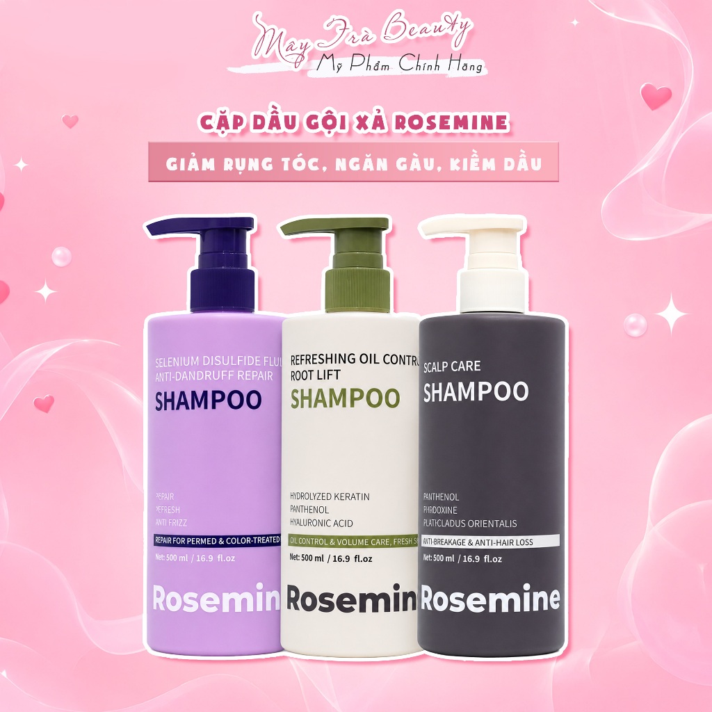 Cặp Dầu Gội Xả Rosemine Giảm rụng tóc, Ngăn gàu, Kiềm dầu, Phục hồi hư tổn 500ml/1000ml