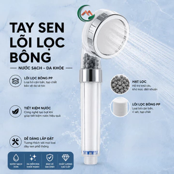 Bộ Tay Sen Tắm Tăng Áp Lõi Lọc Bông PP Kèm Hạt Lọc, Vòi Sen Lọc Nước Kèm Lõi Thay Thế - TS005
