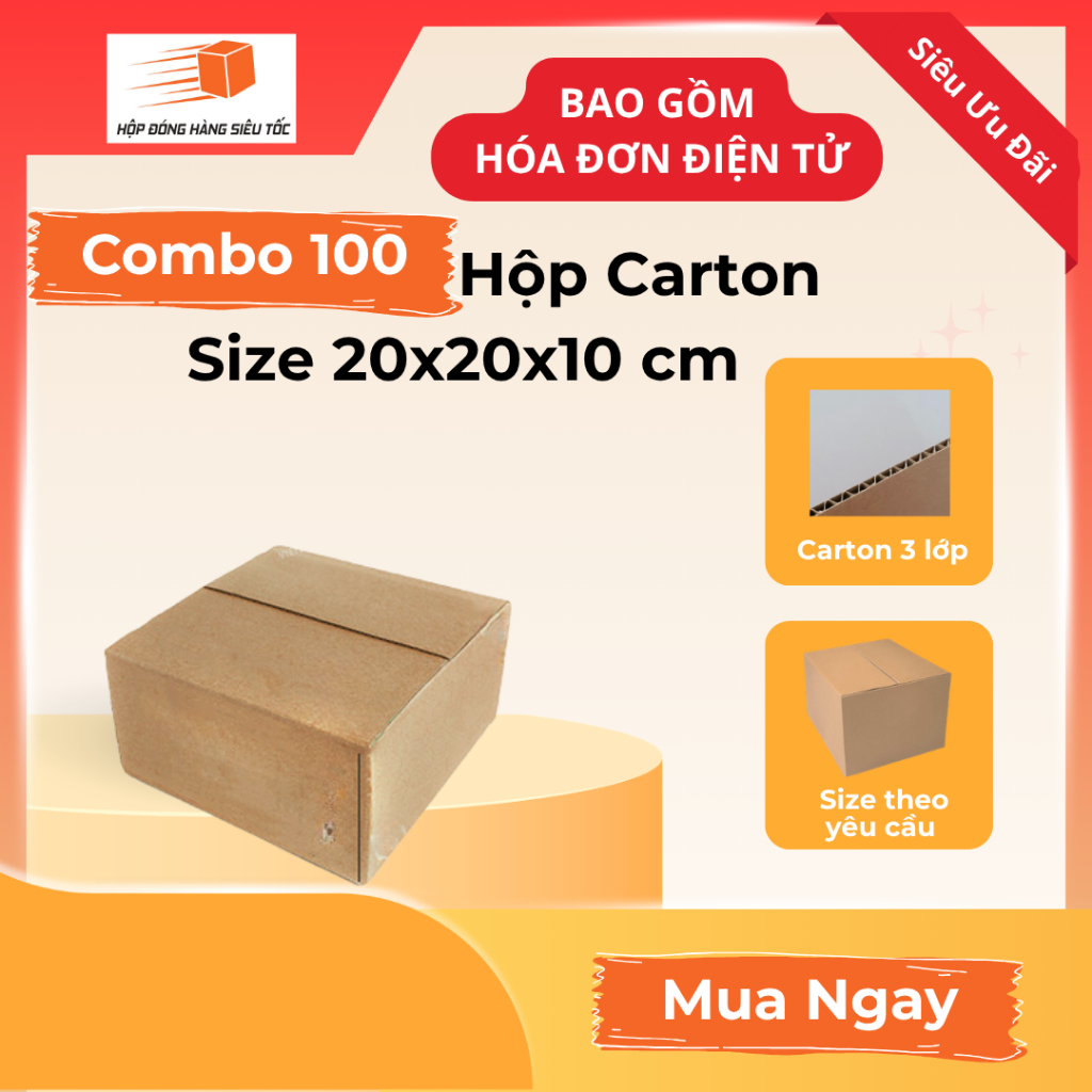 [Combo] Hộp Carton 20x20x10cm 3 Lớp ( Giá Đã Gồm Hóa Đơn - Thùng Giấy Hộp Carton Đóng Hàng - Giá Sỉ)