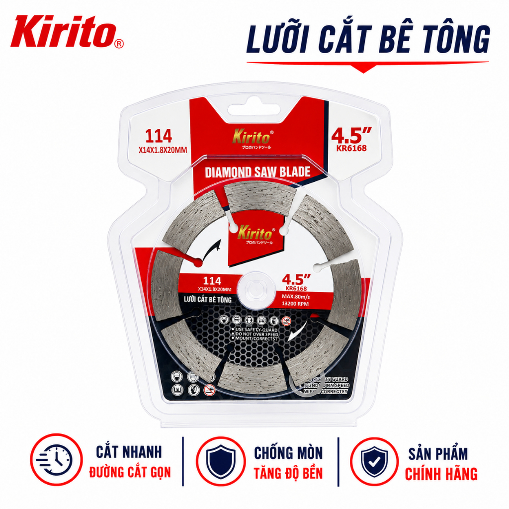 Lưỡi Cắt Bê Tông Kirito 114mm / 125mm – Đĩa Kim Cương Cắt Nhanh, Chống Mòn, Chính Hãng