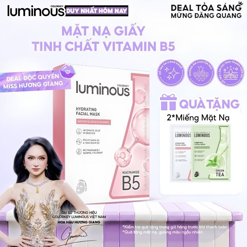 1 Hộp 10 Miếng Mặt Nạ Giấy COLORKEY LUMINOUS Vitamin B5 Hỗ Trợ Phục Hồi 25ml/miếng