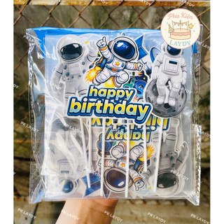 Bịch 10 Set giấy hình cắm phi hành gia mẫu mới, vũ trụ- phụ kiện trang trí bánh sinh nhật, bánh kem