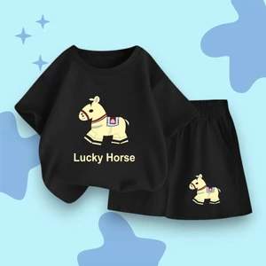 Bộ Cộc Tay Dành Cho Bé Yêu, Hình ngưa vàng LUCKY HORSE, Chất Vải Thun Cotton CHO CÁC BÉ TRAI BÉ GÁI 10-53 KG