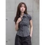 Áo sơ mi nữ tay ngắn kẻ caro dáng ôm chiết eo phong cách Y2K Retro cá tính | KHAO BOUTIQUE