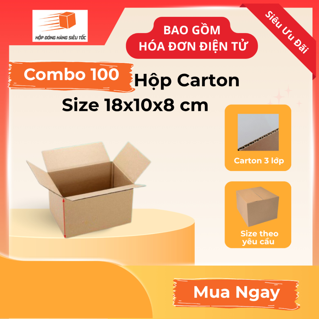 [Combo] Hộp Carton 18x10x8cm 3 Lớp ( Giá Đã Gồm Hóa Đơn - Thùng Giấy Hộp Carton Đóng Hàng - Giá Sỉ )