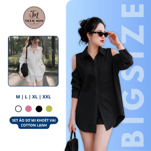 Set Bigsize Áo Sơ Mi Tay Dài Khoét Vai Mix Với Quần Đùi Trẻ Trung MS 4019, Năng Động Từ 40-85kg