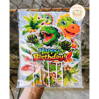 Bịch 10 set giấy hình cắm bé khủng long, động vật khủng long, sở thú, cây dừa trang trí bánh kem, bánh sinh nhậtjt kí