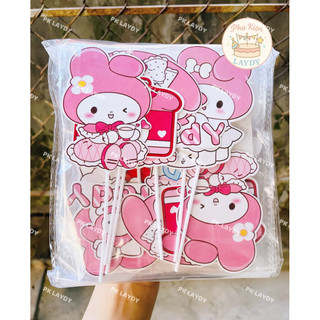 Bịch 10 set giấy hình cắm Tổng Hợp Kuromi, Kitty, Gấu Dâu, cinamollron, capybara- Phụ kiện trang trí bánh sinh nhật