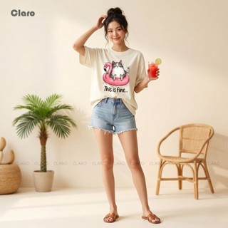 Áo Thun Oversize Mèo Cute Unisex Claro Form Rộng 100% Cotton 250GSM In Graphic Cat Summer Style