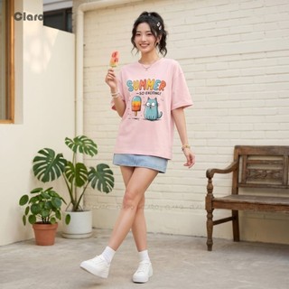 Áo Thun Oversize Mèo Cute Unisex Claro Form Rộng 100% Cotton 250GSM In Graphic Cat Summer Style
