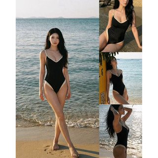 ( sẵn Mút) •CÓ SẴN HN• HỎA TỐC set bikini viền trắng trẻ trung sẵn mút