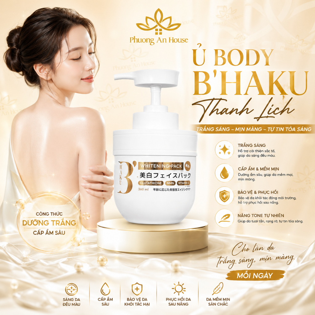 Bộ Kem Ủ Trắng Sữa Dưỡng Thể Trắng Da B’Haku Whitening Pack/Milk Nhật Bản- Ủ Trắng, Phục Hồi Và Làm Sáng Da Toàn Diện