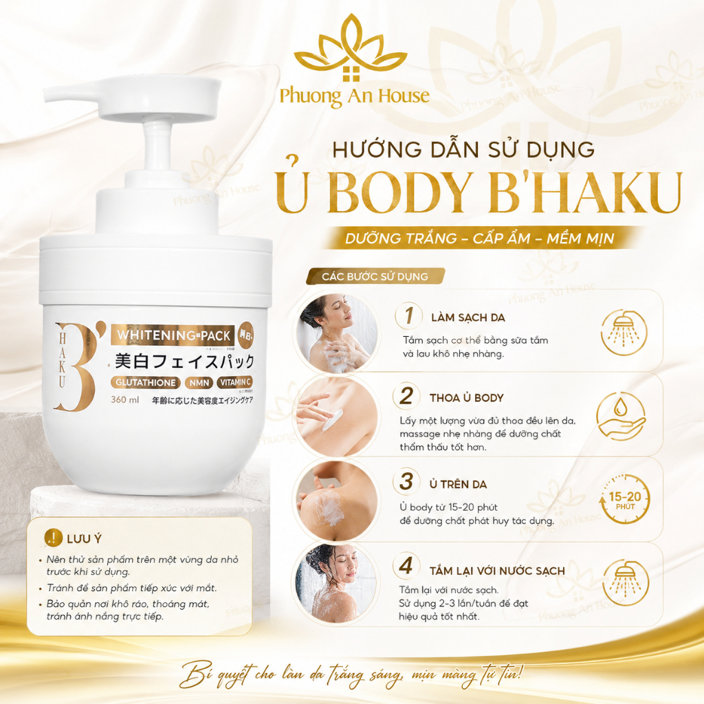 Bộ Kem Ủ Trắng Sữa Dưỡng Thể Trắng Da B’Haku Whitening Pack/Milk Nhật Bản- Ủ Trắng, Phục Hồi Và Làm Sáng Da Toàn Diện