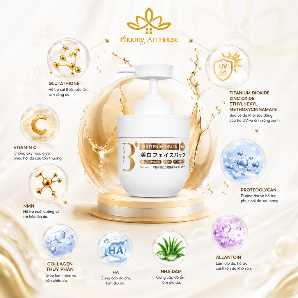 Bộ Kem Ủ Trắng Sữa Dưỡng Thể Trắng Da B’Haku Whitening Pack/Milk Nhật Bản- Ủ Trắng, Phục Hồi Và Làm Sáng Da Toàn Diện