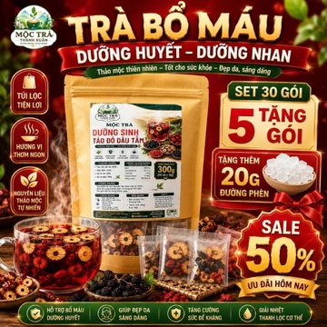 Trà Bổ Máu Dưỡng Huyết sét 30 gói tặng 5 gói tặng đường phèn, táo đỏ kỷ tử hắc kỷ tử dâu tằm trà bổ máu ích huyết