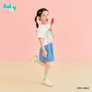 Mix set bé gái ILABY HCM áo thun cotton co dãn 4 chiều và chân váy jeans mềm đính nơ [3891+3862]