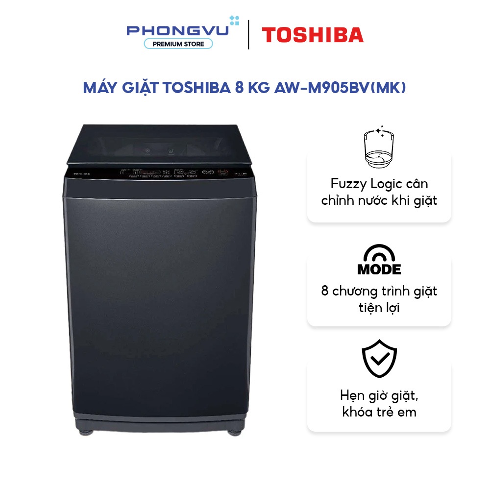 AW-M905BV(MK)/DM1100JV(MK) - Máy Giặt Toshiba Cửa Trên 8Kg AW-M905BV(MK)/DM1100JV(MK) Giặt Nhanh Nắp Cường Lực