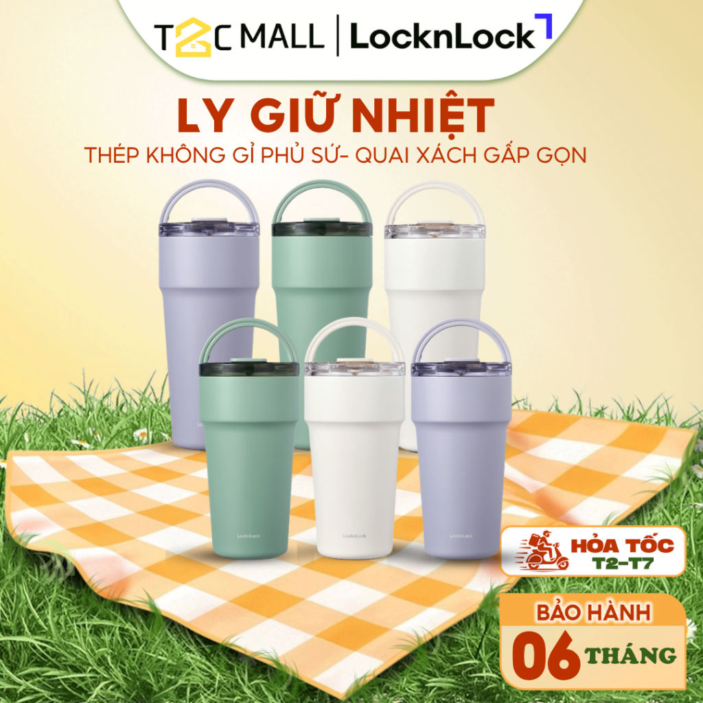 Ly Giữ Nhiệt LocknLock LHC4416 710ml, LHC4419 900ml Thép Phủ Sứ, Hàng Chính Hãng, Có Ống Hút-T2CMall