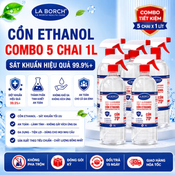 [COMBO 5 CHAI 1L] Cồn Y tế Xịt Khuẩn Ethanol LaBorch Chai 1L 70 Độ 90 Độ 96 Độ Có Vòi Xịt