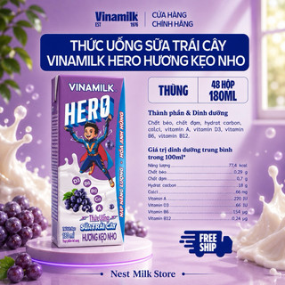 Sữa Trái Cây Vinamilk Hero Hương Kẹo Nho 180ml - Thùng 48 Hộp