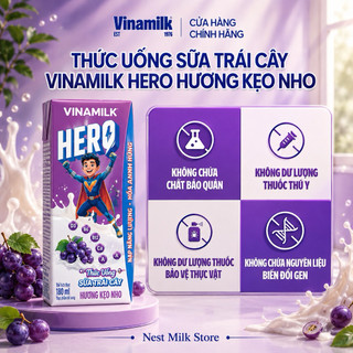 Sữa Trái Cây Vinamilk Hero Hương Kẹo Nho 180ml - Thùng 48 Hộp