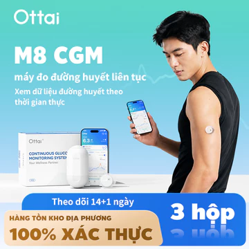 Bộ 3 máy đo đường huyết Ottai, theo dõi đường huyết liên tục 24 giờ, cảm biến theo dõi đường huyết
