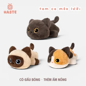Gấu Thú Bông Gối Ngủ Mèo Nằm lười Sleepy Tam Thể Mun Xám Quà Tặng Độc Đáo Lông Siêu Mềm Mịn Siêu Dễ Thương