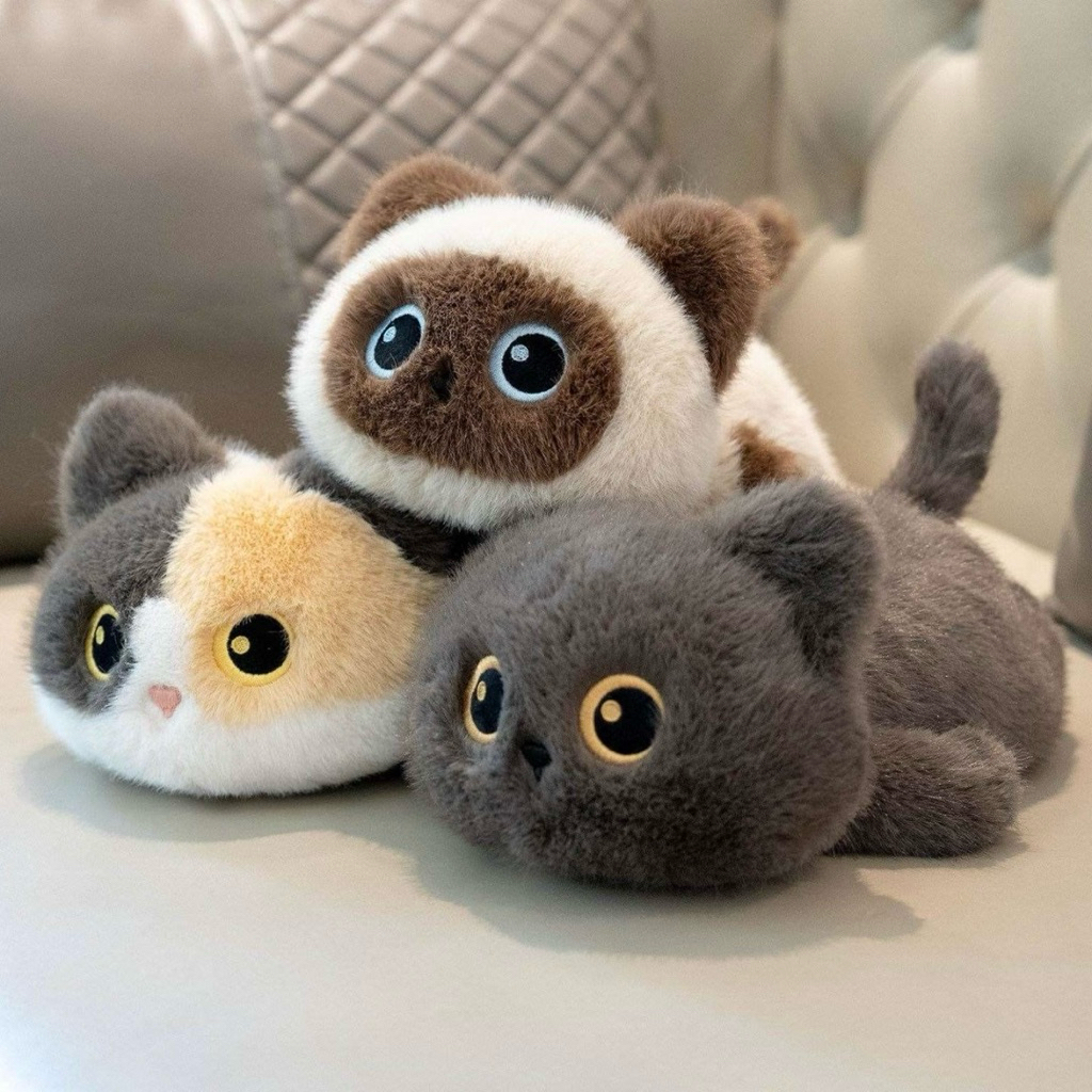 Gấu Thú Bông Gối Ngủ Mèo Nằm lười Sleepy Tam Thể Mun Xám Quà Tặng Độc Đáo Lông Siêu Mềm Mịn Siêu Dễ Thương