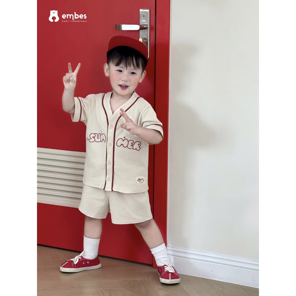 Bộ Cộc Cho Bé Embes, Combo 2 Bộ Cộc Tay Summer  Thể Thao Chất Cotton Mềm Mại Cho Bé Trai Từ 8-18kg