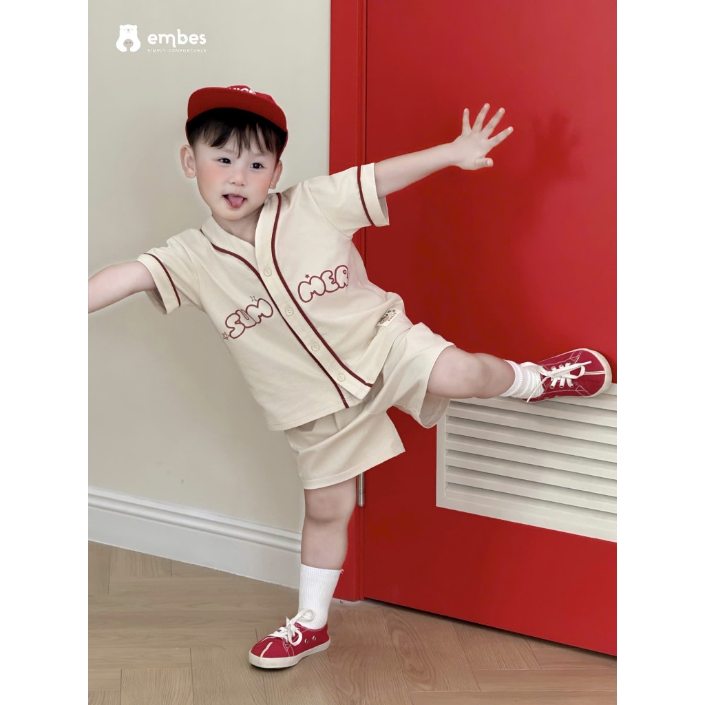 Bộ Cộc Cho Bé Embes, Combo 2 Bộ Cộc Tay Summer  Thể Thao Chất Cotton Mềm Mại Cho Bé Trai Từ 8-18kg