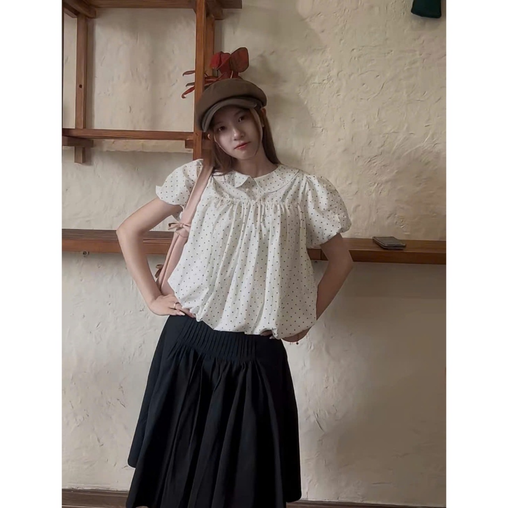 [Hottrend] Áo chấm bi cổ sen dáng bí  LinhTây.Clothing -A10