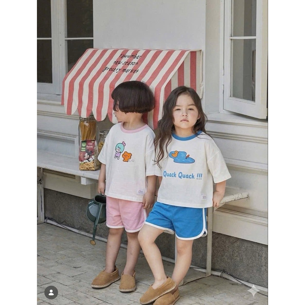 Bộ cộc tay “Chiu” Cotton Cho Bé Trai Bé Gái - Set Đồ Bộ Mùa Hè Cho Bé Họa Tiết Quack Quack / Hoạt Hình Siêu Đáng Yêu
