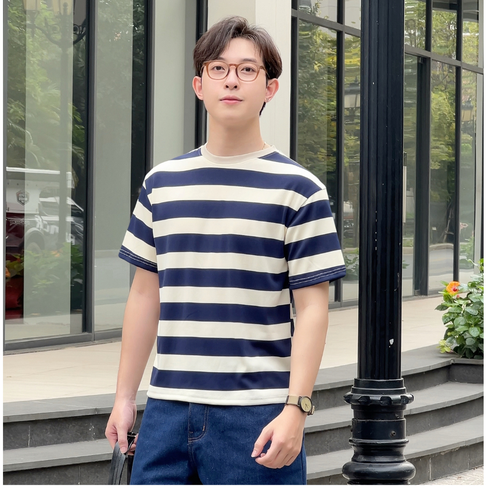 Áo thun nam kẻ sọc ngang ZUTEE phối kẻ sọc ngang kiểu dáng Basic form rộng vải cotton mềm co giãn A29 | BigBuy360 - bigbuy360.vn