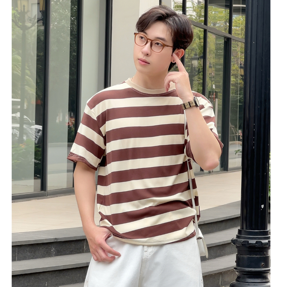 Áo thun nam kẻ sọc ngang ZUTEE phối kẻ sọc ngang kiểu dáng Basic form rộng vải cotton mềm co giãn A29 | BigBuy360 - bigbuy360.vn