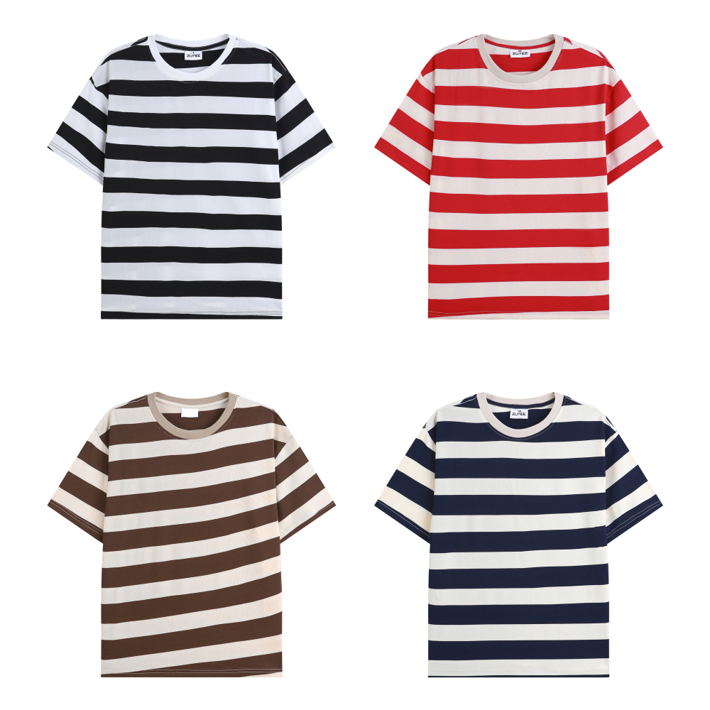 Áo thun nam kẻ sọc ngang ZUTEE phối kẻ sọc ngang kiểu dáng Basic form rộng vải cotton mềm co giãn A29 | BigBuy360 - bigbuy360.vn
