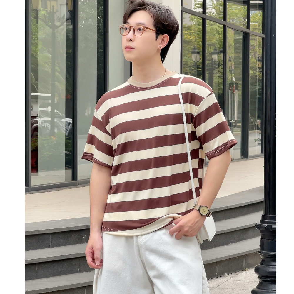 Áo thun nam kẻ sọc ngang ZUTEE phối kẻ sọc ngang kiểu dáng Basic form rộng vải cotton mềm co giãn A29 | BigBuy360 - bigbuy360.vn
