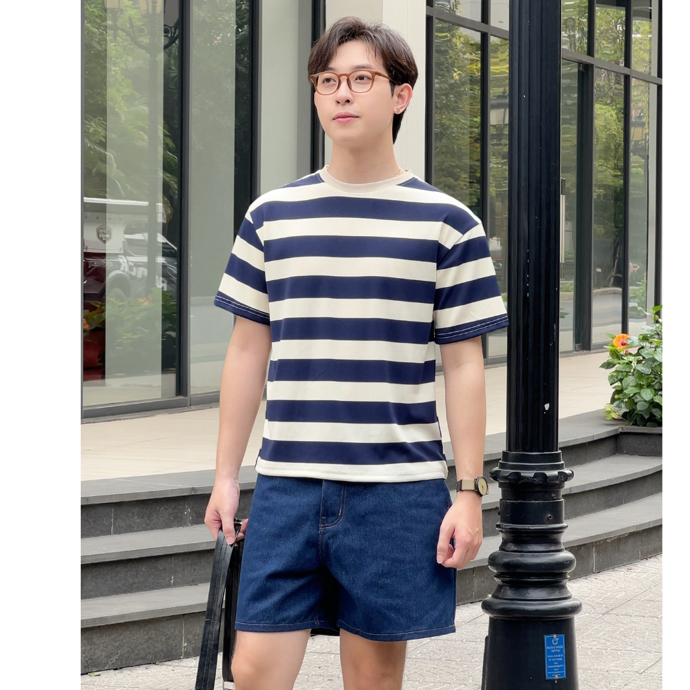 Áo thun nam kẻ sọc ngang ZUTEE phối kẻ sọc ngang kiểu dáng Basic form rộng vải cotton mềm co giãn A29 | BigBuy360 - bigbuy360.vn